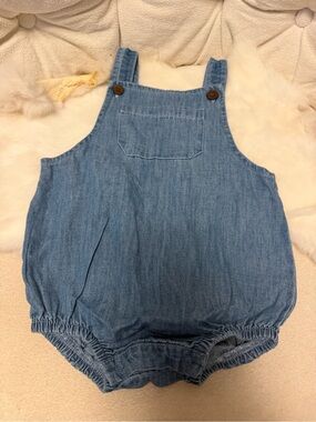 Light Blue Denim Baby Romper with Pocket - Unbranded